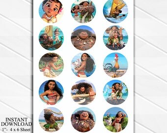 50% OFF SALE INSTANT Download Moana 4x6 Digital 1" Inch Bottle Cap Image/Digital Collage sheet