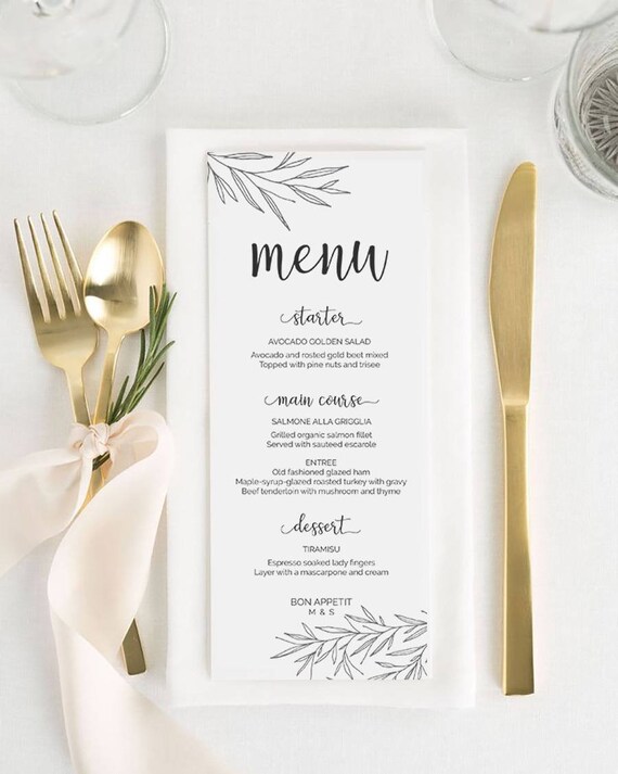 rustic wedding menu template editable wedding menu printable
