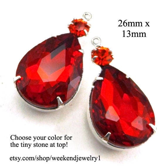 red glass teardrops and orange tiny rhinestones...gorgeous rhinestone earrings or pendants