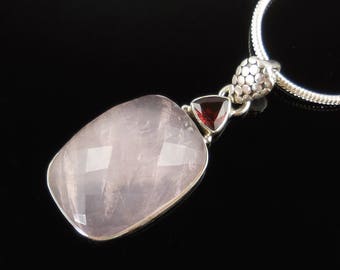 Rose quartz & garnet sterling silver pendant/necklace