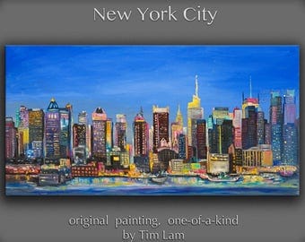 New York City painting art large oil painting wall art perfect home eye-catching focal point by Tim Lam 48x24