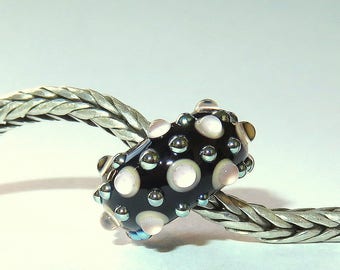 Luccicare Lampwork Bead - Pink&Black Dotty - Lined with Sterling Silver