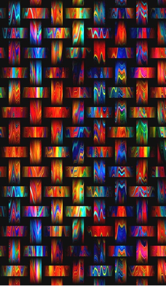 Vibrant Weave Look Artisan Made Kona Cotton Quilting Textile Art Fabric Panel Fiber Art