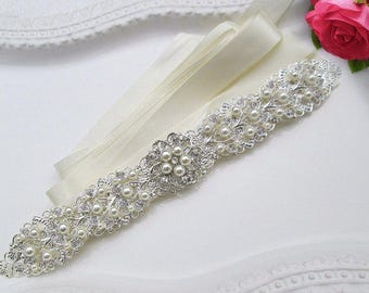 Sale, wedding sash pearl bridal belt rhinestone sash silver belt crystal wedding dress belt jeweled ribbon sash belt