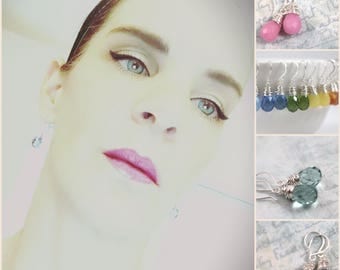 20 Colors to Choose from, All Sterling Silver Earrings, Everyday Jewelry, Aquamarine Earrings, Dangle Earrings, Quartz Jewelry, Mother's Day