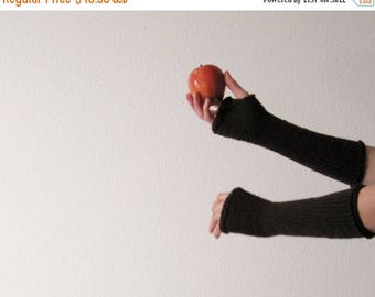 First Fall Sale - 15% Off Bittersweet Chocolate Armwarmers - Dark Brown Fingerless Gloves Hand Knit in Pure Wool