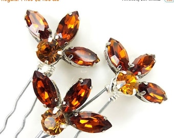 30% OFF SUMMER SALE Topaz Amber Vintage Style Rhinestone Hair Accessories