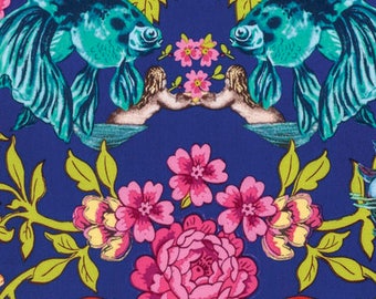 Tokyo Milk Neptune and the Mermaid LOST ATLANTIS Navy PWTM001.8 Fabric - Cuts by HALF Yard Increments