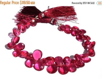50% Off Sale Full 8 Inches AAA Hot Pink Quartz Faceted Pear Briolettes Size 8x7 - 12x 10mm approx
