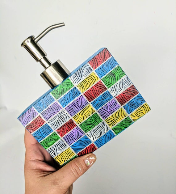 Colorful soap dispenser hand painted rectangular soap dispenser
