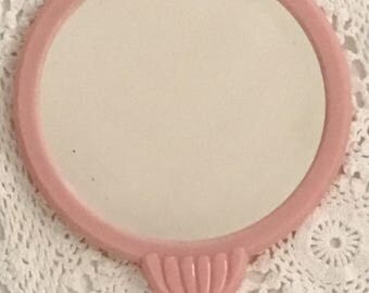 Vintage Pink Vanity Hand Mirror, 1960's Pink Hand Mirror, Vintage Vanity Decor
