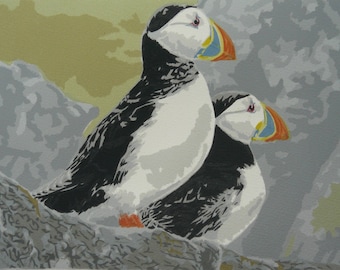 Puffin Duo Original Screenprint