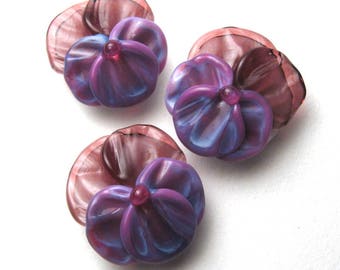 Lampwork Glass Beads, PANSIES, Spring Flowers in Amethyst and Purple, handmade jewelry supplies