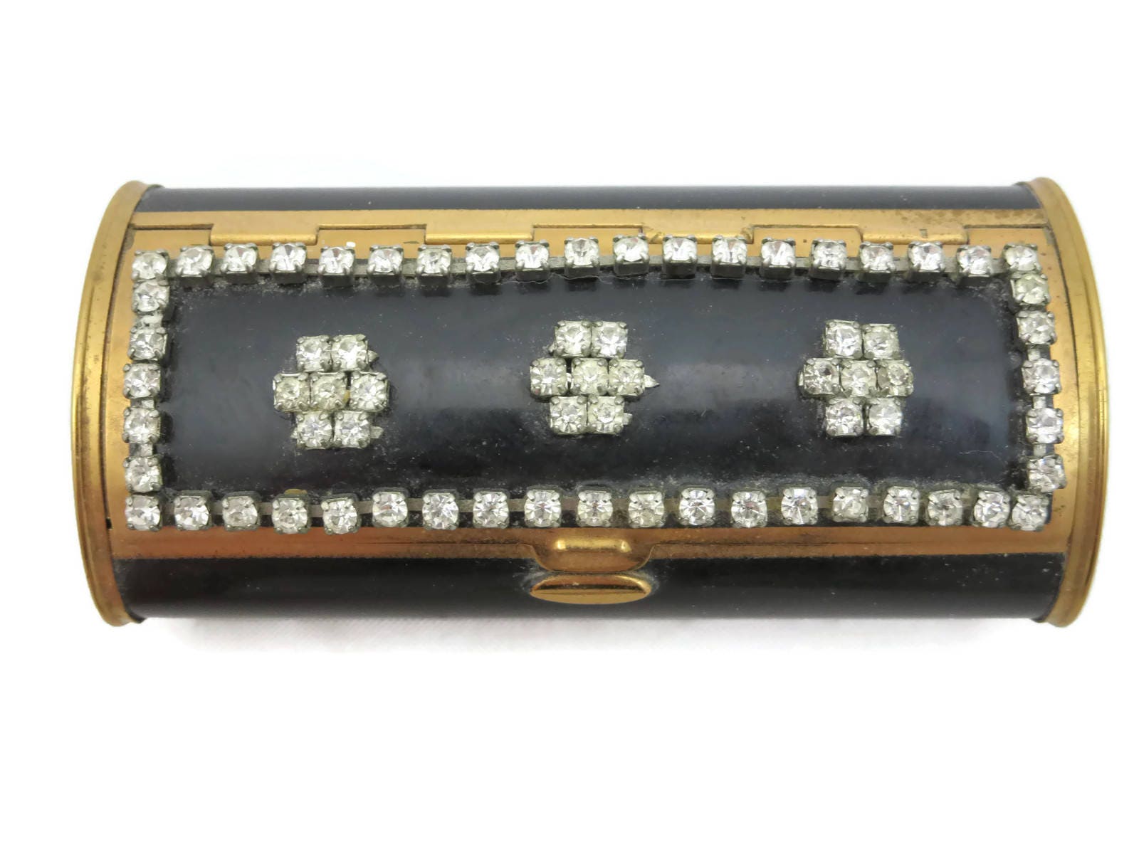 1950s Rhinestone Compact Cigarette Case Kotler & Kopit Black