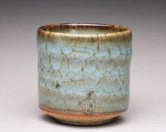 handmade pottery cup, ceramic teacup, espresso cup with light blue glazes