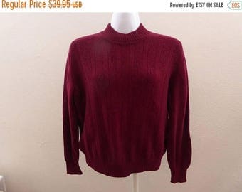 Vintage 50s 100% Cashmere Sweater Size M Burgundy Red Mock Turtleneck Rex Ribbed