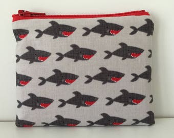 Hungry Sharks Coin Purse - Ocean Creature Cotton Change Purse - Small Zipper Pouch