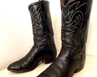 Black Rockabilly Western style Justin brand cowboy boots size 8.5 D or cowgirl size 10