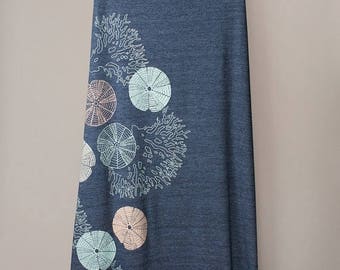 SUMMER SALE maxi skirt, long skirt, sea urchins and coral, marine life, aquatic