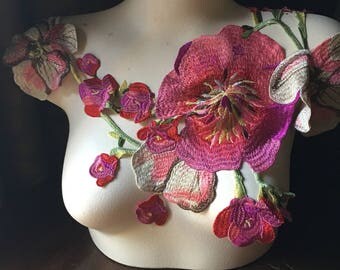 SALE Red, Fuchsia & Purple Rose Applique Lace for Lyrical Dance, Ballet, Skating Costumes, Garments CA 820