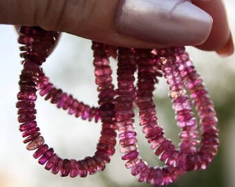 FUN...Gem Bright Rubelite Pink Tourmaline Delicate 4.6-4.8mm Slice Faceted Tyre Wheel Heishi Rondelle beads 2" strand 30 beads