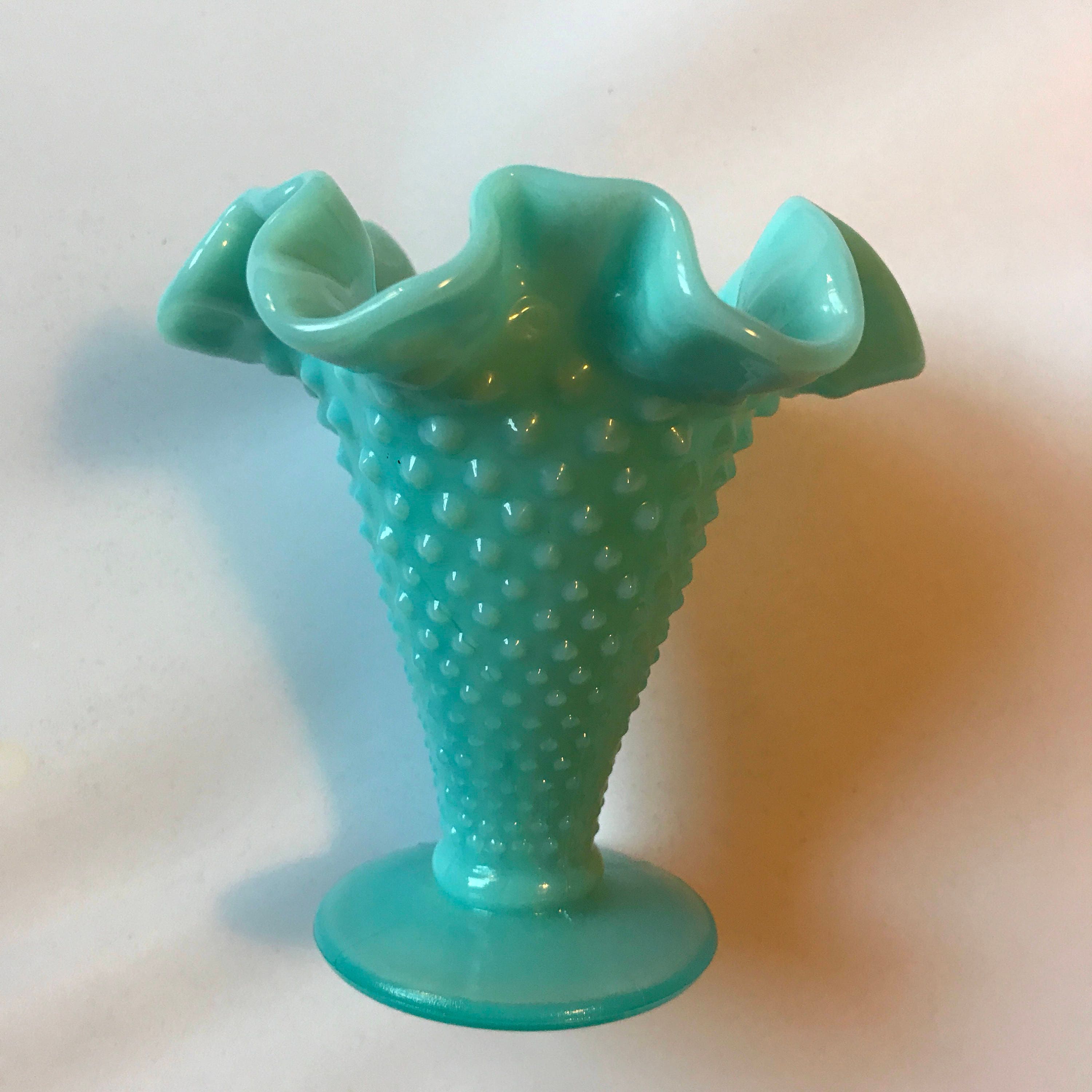 Aqua Fenton Hobnail Vase Small Trumpet Vase 1950s Fenton Blue