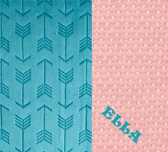 Minky Baby Blanket Girl, Personalized Baby Blanket - Teal Arrow Baby Blanket - Blue Pink - Newborn Gift - Nusery Decor