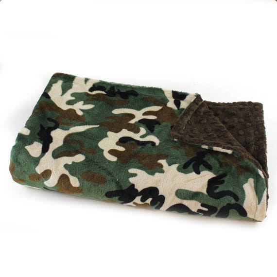 Camo Blanket / Minky Baby Blanket Boy, Brown Green Camouflage Blanket // 29 x 35 in Ready to Ship
