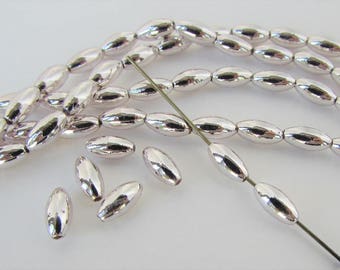 Vintage Plastic Beads Silver Oval Rice Oat Acrylic Japan 8mm vpb0199 (50)