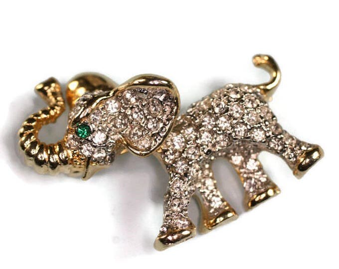 Rhinestone Crystal Elephant Pin Brooch Clear Diamante Vintage