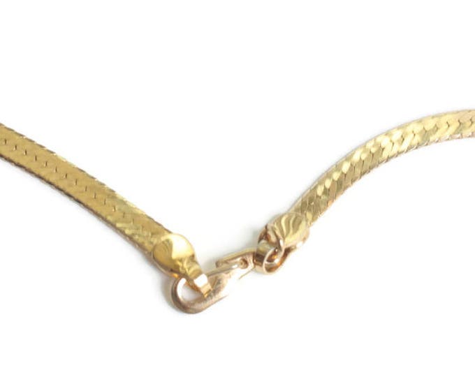 Gold Tone Herringbone Necklace Chain 20 Inches Long Vintage