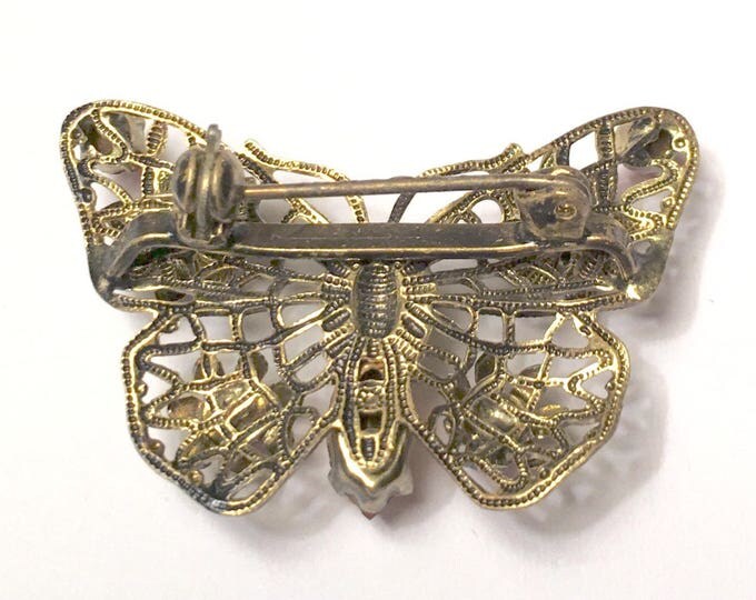 Rhinestone Butterfly Pin Filigree Czechoslovakia Vintage Smaller