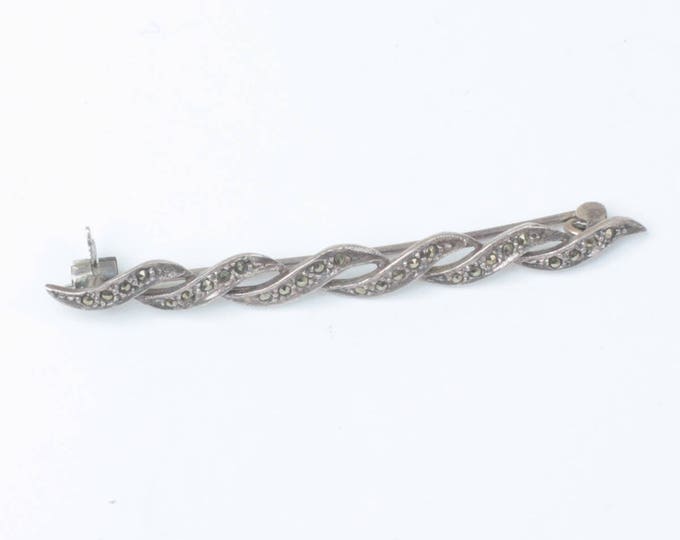 Sterling Silver Marcasite Bar Pin Flowing Overlapping Design Vintage