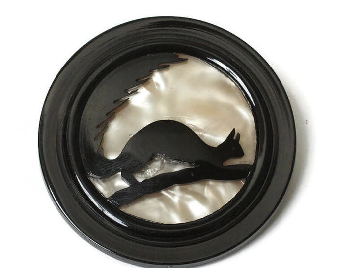 Black Squirrel Silhouette Cut Out Brooch Pin Vintage MOP Plastic Lucite