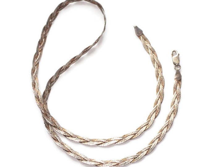 Sterling Braided Necklace Italian Silver 20 inch Two Color Vermeil Gold Wash