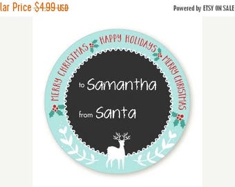 Sale Winter Reindeer - Personalized Round Christmas Sticker Labels - Reindeer Merry Christmas Gift Sticker - Available in 7 Different Sizes