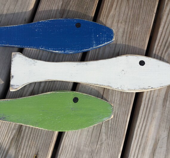 Fish Wall Art Wooden Set of 3 Distressed Sea glass Colors