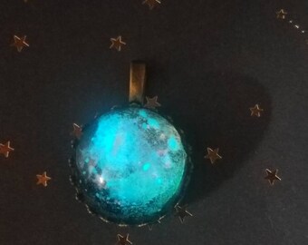 Glow In The Dark Glass Dome Galaxy Brass Necklace