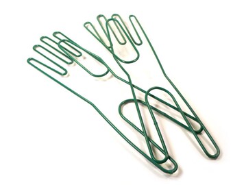 Vintage Glove stetchers, Green plastic covered Metal Glove Dryers 12" Long
