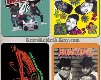 Old School Hip Hop Drink Coaster Set - Music Gift - Great For Housewarming, Bar & Coffee Table Display - Set Of 4
