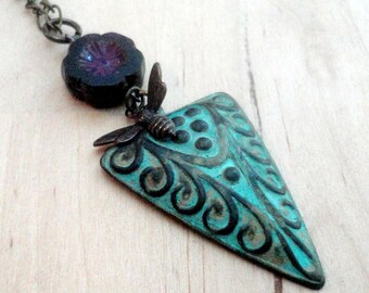 Green Patina Necklace - Patina Jewelry - Verdigris Jewelry - Verdigris Patina - Victorian Jewelry - Boho Patina - Boho Jewelry
