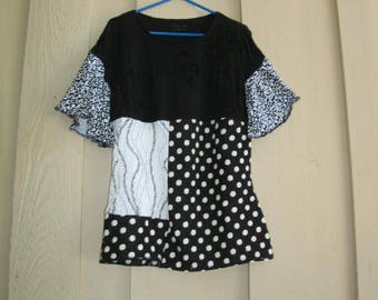 OOAK Upcycled Restyled Reconstructed Boho Funky Tunic Top Tee Shirt Large