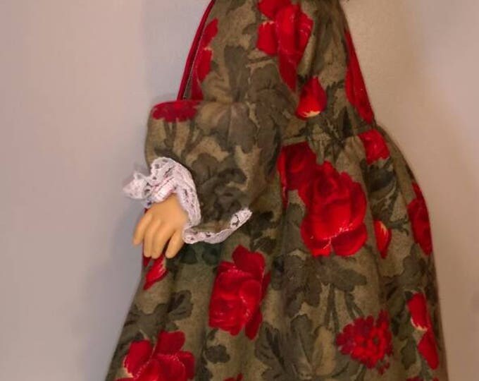 Rose print flannel bathrobe fits 18 inch dolls