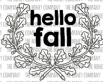 Hello Fall Floral Wreath SVG PNG DXF Leaves Instant Download Silhouette Cricut Cut Files Cutting Machine