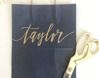 Custom gift bags + NAVY gift bags + Wedding gift bags + Bridal shower gift bag + Bachelorette Party bags + Welcome Bags / Handwritten