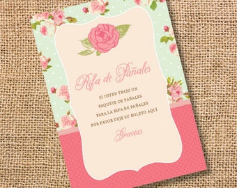 Diaper Raffle Sign Spanish Rosado Flores Rifa de Pañales Letrero Baby Shower Niña Rosa Elegante Sorteo Rifa Pañales - INSTANT DOWNLOAD