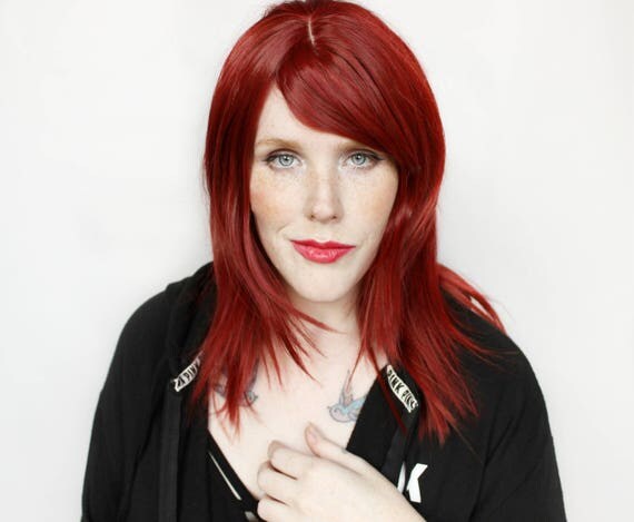 Red wig Long Straight wig with bangs Halloween wig