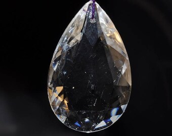 32x51x12mm Sparkly~Clear CRYSTAL GLASS X-Large Faceted Flat Pear Pendant - M1129