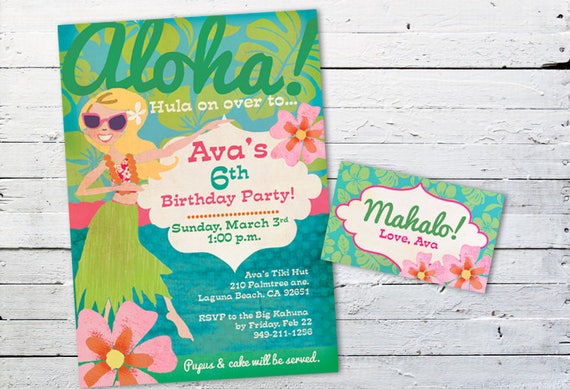 Hula Girl Luau Birthday Invite & Tags- customize hula girl Il_570xn