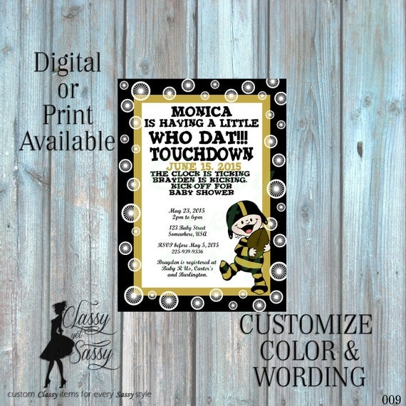 Saints Theme Baby Shower Invitation, New OrleansTheme baby SHower, Football Theme Baby Shower Black and Gold -009